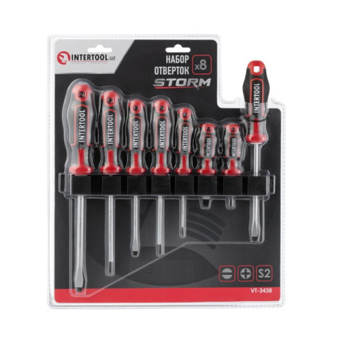 Набор отверток 8 ед ( SL5.0*100мм, SL6.0*38мм, SL6.0*125мм, SL8.0*150мм, PH0*75мм, PH1*100мм, PH2*38мм, PH2*125мм), STORM INTERTOOL VT-3438