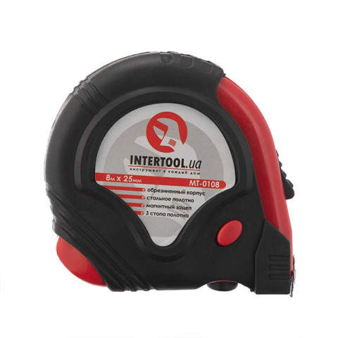 Рулетка с металлическим полотном 8м INTERTOOL MT-0108