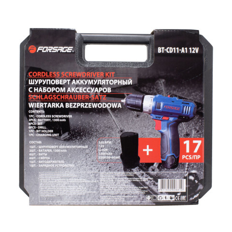 Шуруповерт аккумуляторный c набором комплектующих Forsage F-BT-CD11-A1 12V