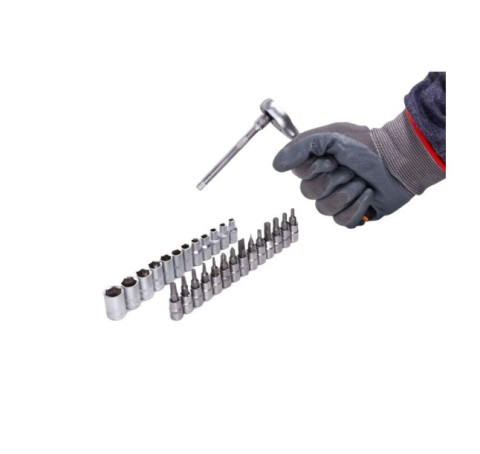 Набор головок и бит с трещоткой 28пр. 1/4''(4-13мм, Torx:T10,15,20,25,30, Hex:3-6мм,SL:4,5.5,7мм, PH1,2),в пластиковом держателе IS-2028-5