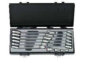 Набор ключей рожково-накидных трещоточных, отогнутых + адаптеры 16 пр. (8-19 мм) (код 5164R)