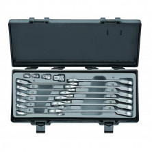 Набор ключей рожково-накидных трещоточных, отогнутых + адаптеры 16 пр. (8-19 мм) (код 5164R)