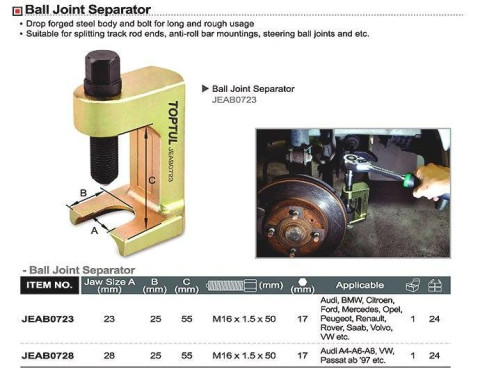 Съемник рулевых и шаровых тяг 23 мм TOPTUL JEAB0723