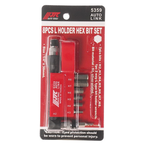 Набор бит 1/4" HEX 2-8мм с Г-образным переходником 8ед.