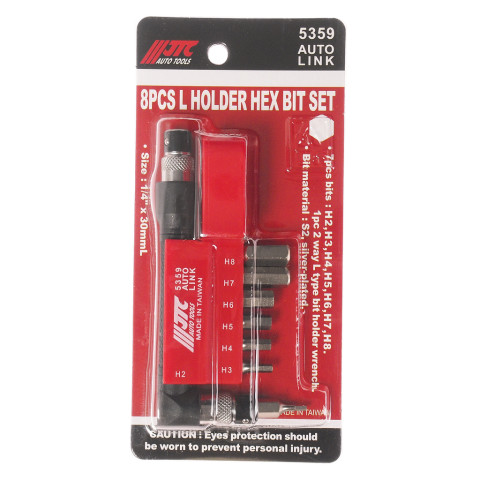 Набор бит 1/4" HEX 2-8мм с Г-образным переходником 8ед.