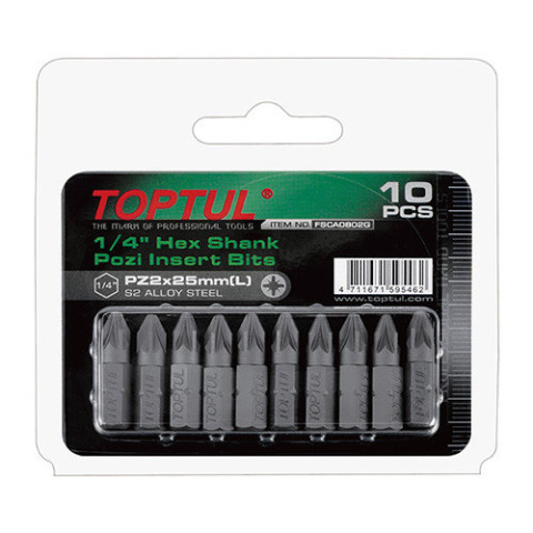 Набор насадок отверточных TOPTUL 1/4" L25мм PZ1 10ед. FSCA0801G