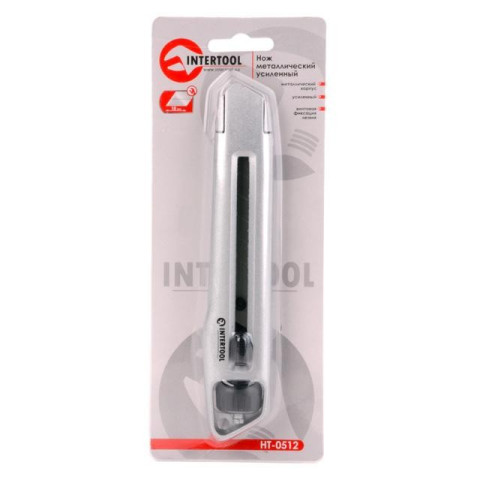 Нож металлический усиленный лезвие 18 мм, с винтовой фиксацией лезвия. INTERTOOL HT-0512