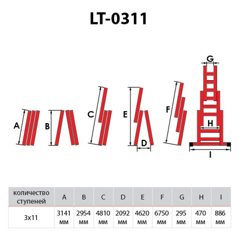 Лестница алюминиевая 3-х секционная универсальная раскладная INTERTOOL LT-0311