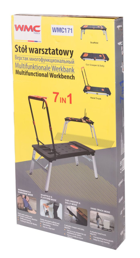 Верстак многофунциональный, 7 в 1(верстак-max нагр.150кг,тележка-150кг,леса-250кг,рабоч. платформа-108х45см,столярный козел,лежак,тележка-платформа)