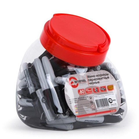 Мини-маркеры перманентные черные, L= 93мм, 80 шт/упак. INTERTOOL KT-5010