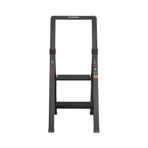 Стремянка алюминиевая "Black Slim", 2 ступени, высота верхней ступени 456мм, 150 кг, STORM INTERTOOL LT-5002