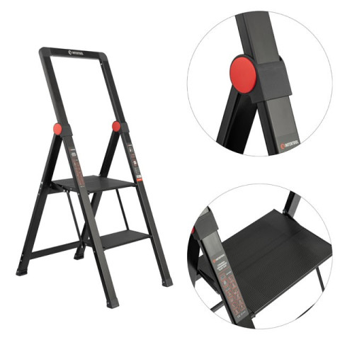 Стремянка алюминиевая "Black Slim", 2 ступени, высота верхней ступени 456мм, 150 кг, STORM INTERTOOL LT-5002