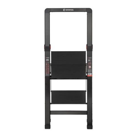 Стремянка алюминиевая "Black Slim", 2 ступени, высота верхней ступени 456мм, 150 кг, STORM INTERTOOL LT-5002