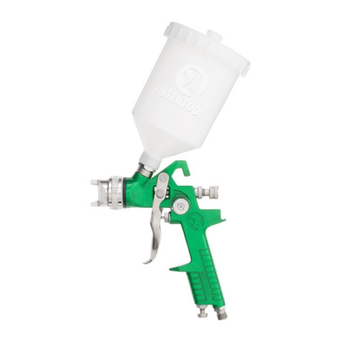 Краскопульт пневматический HVLP, форсунка 2.5мм, верхний пластиковый бачок 600мл, 3бар INTERTOOL PT-0125